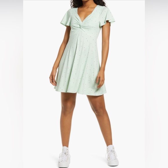 bp Dresses & Skirts - BP Twist Front Knit Dress in Green Dot Daisy, Size Small